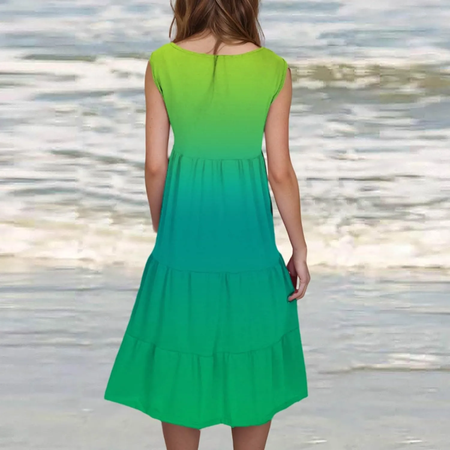 Tank Dress for Women 2025 Summer Boho Gradient Beach Vacation Sundress Sleeveless Pleated Ladies Tropical Dresses