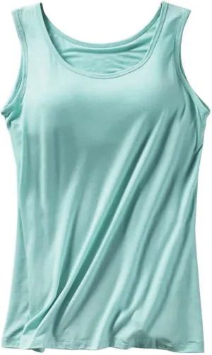 Tank Top with Built in Bra for Women Casual Summer Sleeveless Gym Crop Tops Workout Athletic Yoga Shirts