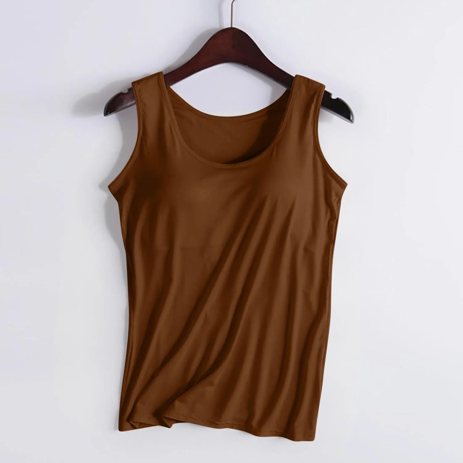 Tank Tops for Women Built in Bra, Modal Shelf Bra Tanks Base Layering Undershirts Solid Color Athletic Yoga Camisole