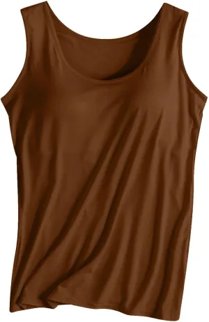 Tank Tops for Women Built in Bra, Modal Shelf Bra Tanks Base Layering Undershirts Solid Color Athletic Yoga Camisole