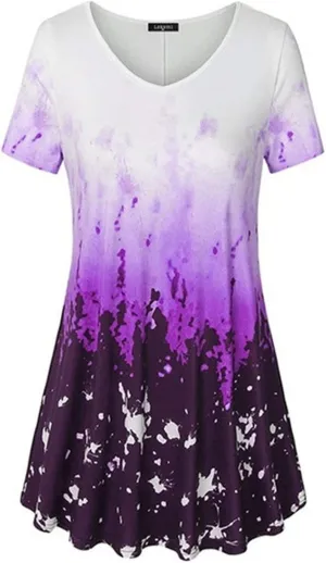 Tops for Women Trendy Summer 2025 Floral Print Dress Crew Neck Short Sleeve T-Shirts Casual Loose Fit Vacation Blouses