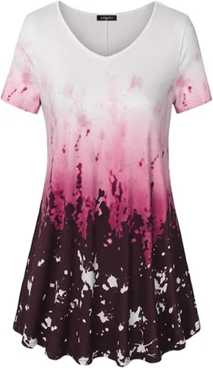 Tops for Women Trendy Summer 2025 Floral Print Dress Crew Neck Short Sleeve T-Shirts Casual Loose Fit Vacation Blouses