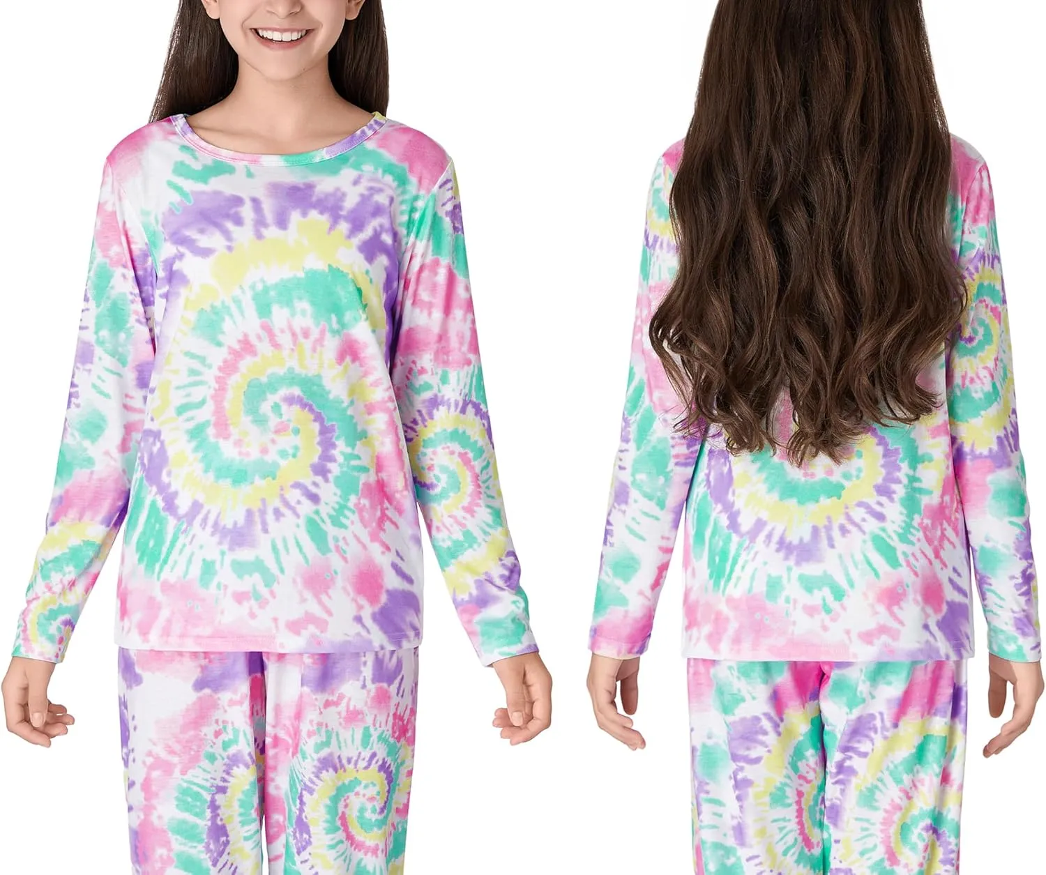Trendy Tie Dye Spiral Pajamas for Girls 2-Piece Soft Long Sleeve & Pants PJ Set Jammies Size 6-18