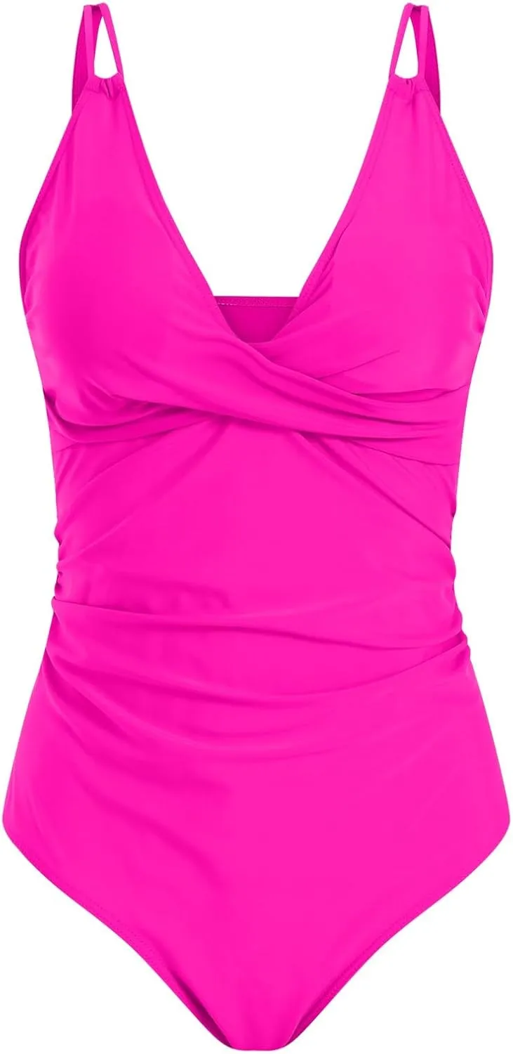 TUQIDEWU One Piece Swimsuit Women Tummy Control Swimsuits for Women Sexy V Neck Push Up Backless 1 Piece Swim Suit Swimwear