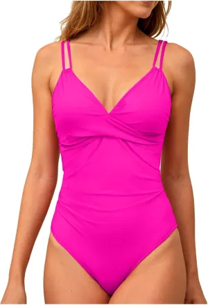 TUQIDEWU One Piece Swimsuit Women Tummy Control Swimsuits for Women Sexy V Neck Push Up Backless 1 Piece Swim Suit Swimwear