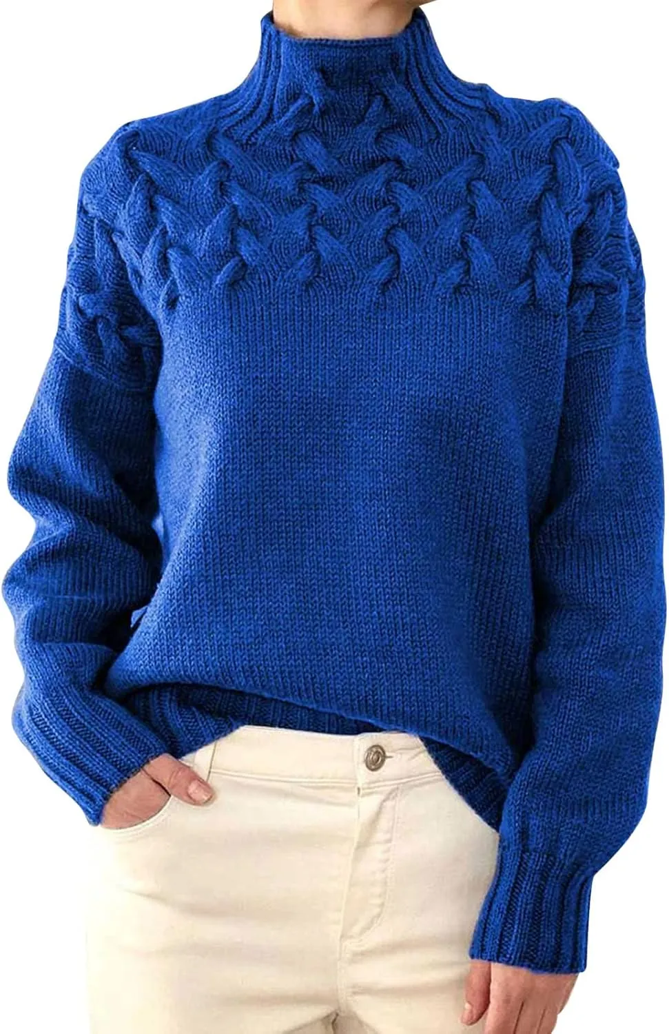 Turtleneck Pullover Tops Oversized Long Sleeve Knitted Pullover Fall Winter Trendy Basic Jumper Tops Crop Sweaters
