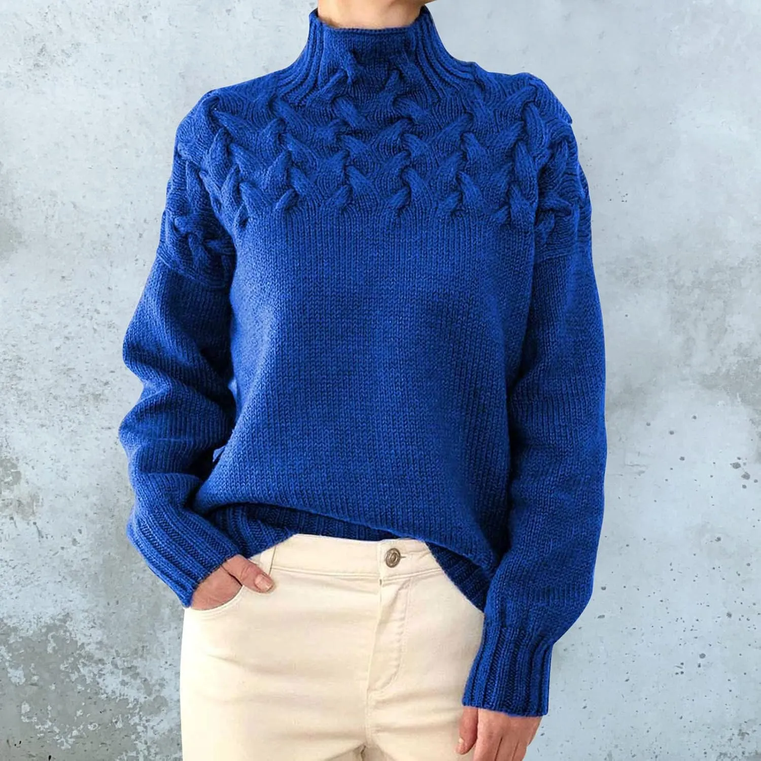 Turtleneck Pullover Tops Oversized Long Sleeve Knitted Pullover Fall Winter Trendy Basic Jumper Tops Crop Sweaters