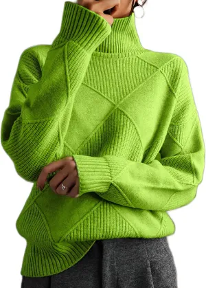 Turtleneck Sweater Women Long Sleeve Cable Knit Sweater Tops Fall Fashion Solid Color Oversized Pullover Tops
