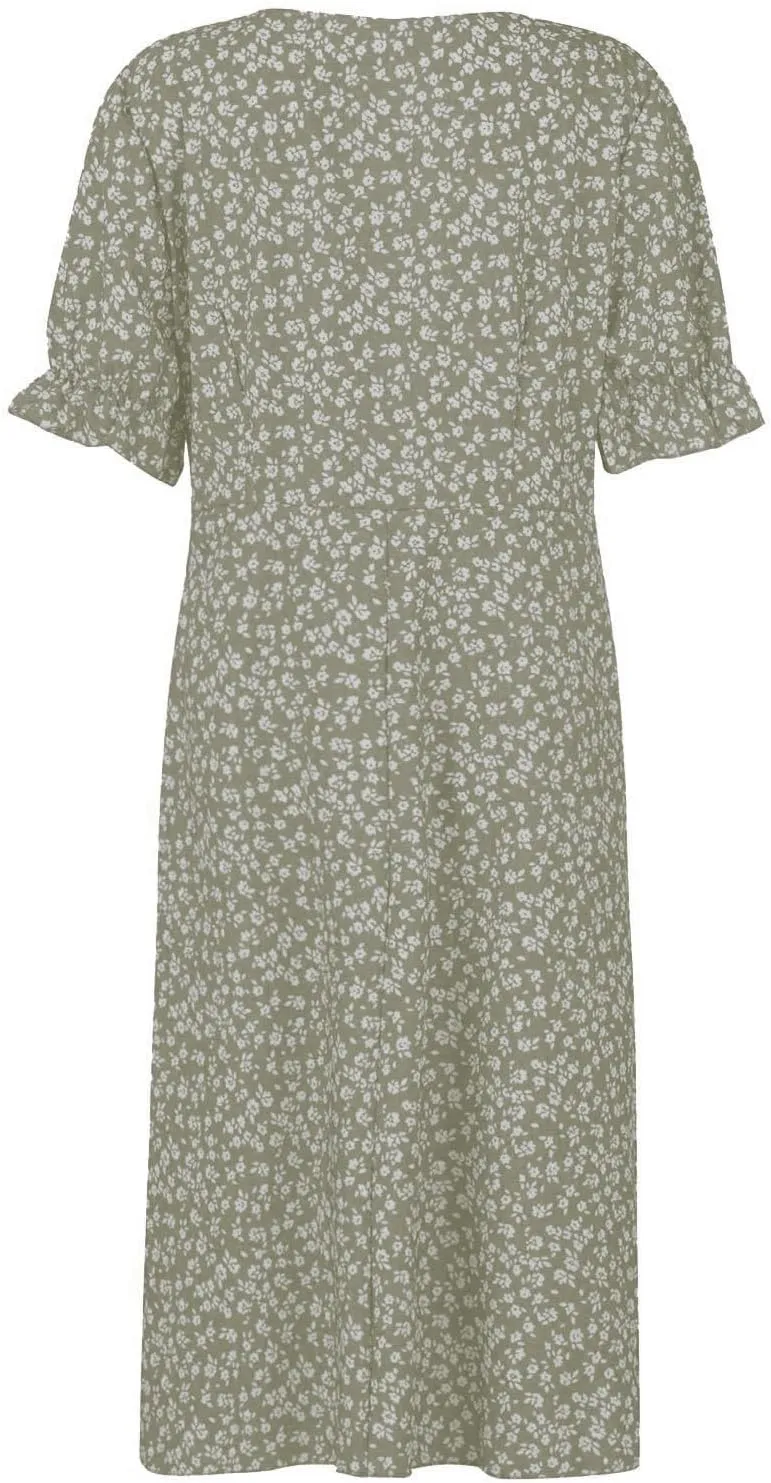 TWGONE Beach Dresses for Women 2025 Spring Trendy Floral Boho Midi Dress Casual V Neck Short Sleeve Irregular Hem Dress