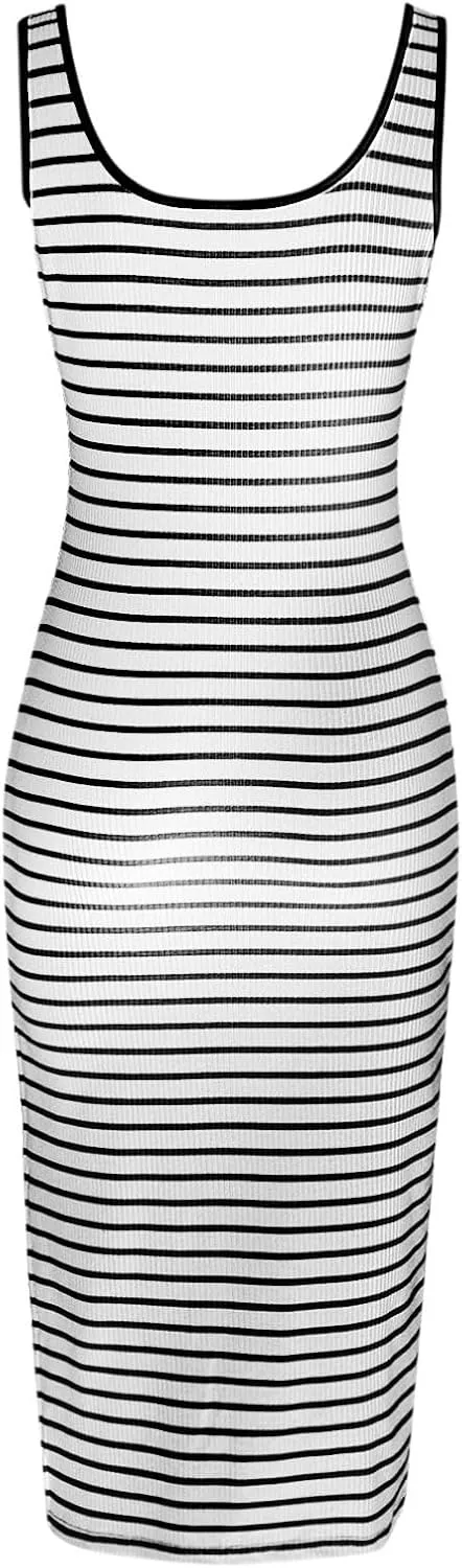 Vacation Elegant Dresses for Women Striped Spaghetti Straps Elastic Waist Wrap Dress with Slit Baby Shower Outfit for Guest