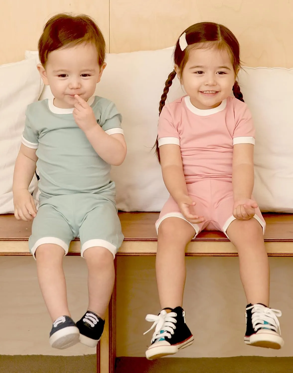 Vaenait Baby 6M-12Y Kids Boys Girls Toddler Solid Cotton Daily Short Summer Pajamas Pyjamas Sleepwear Set Macaron