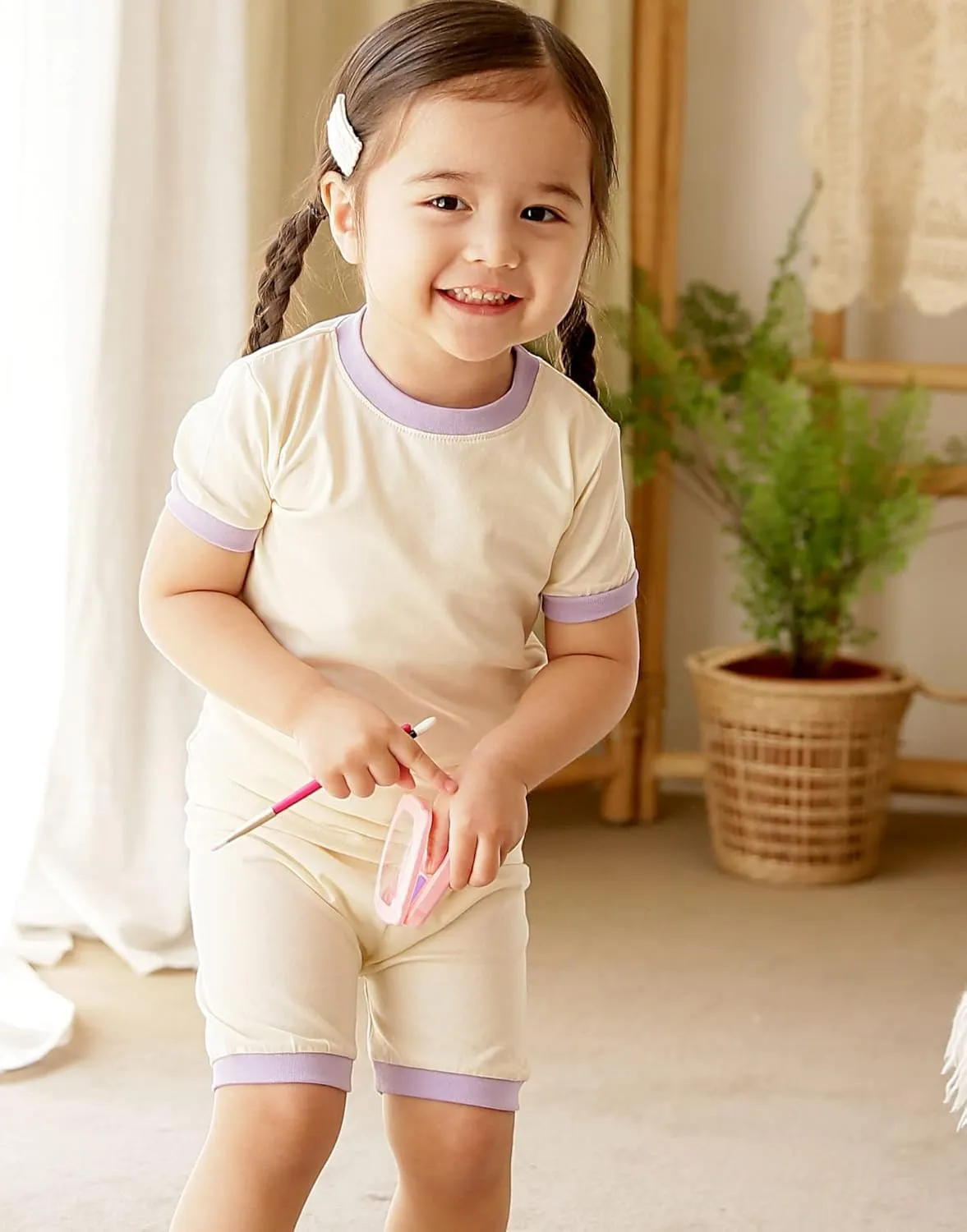 Vaenait Baby 6M-12Y Kids Boys Girls Toddler Solid Cotton Daily Short Summer Pajamas Pyjamas Sleepwear Set Macaron