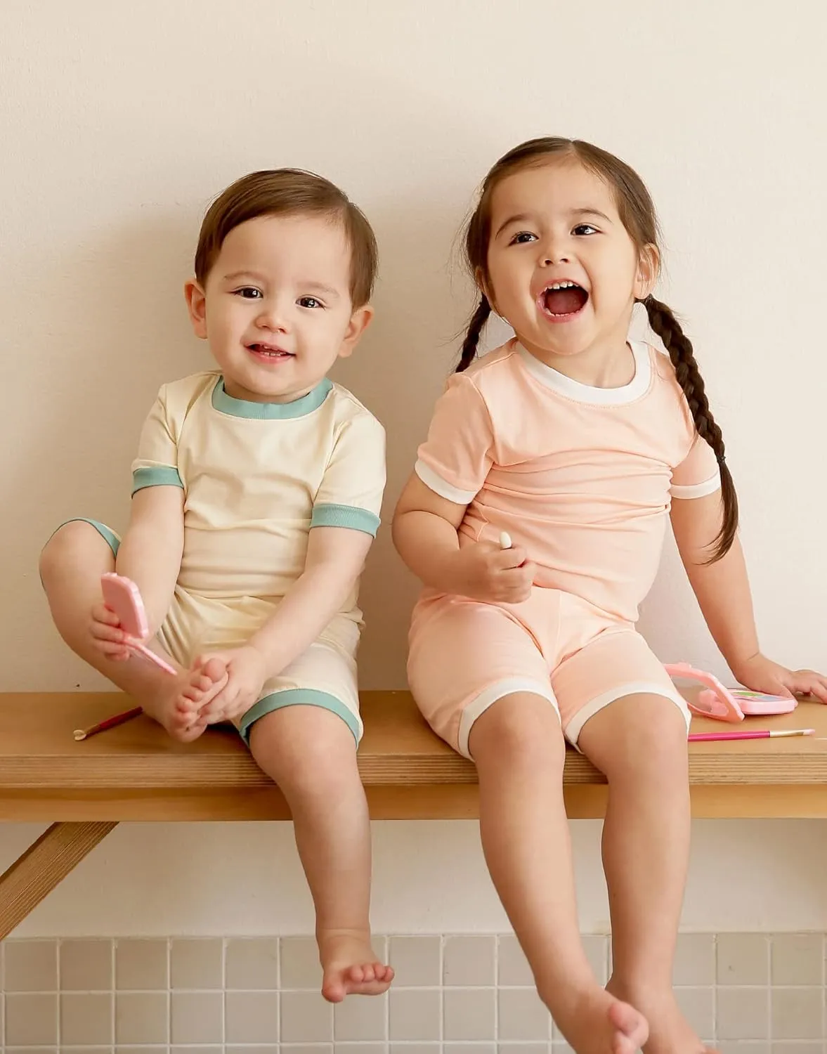 Vaenait Baby 6M-12Y Kids Boys Girls Toddler Solid Cotton Daily Short Summer Pajamas Pyjamas Sleepwear Set Macaron