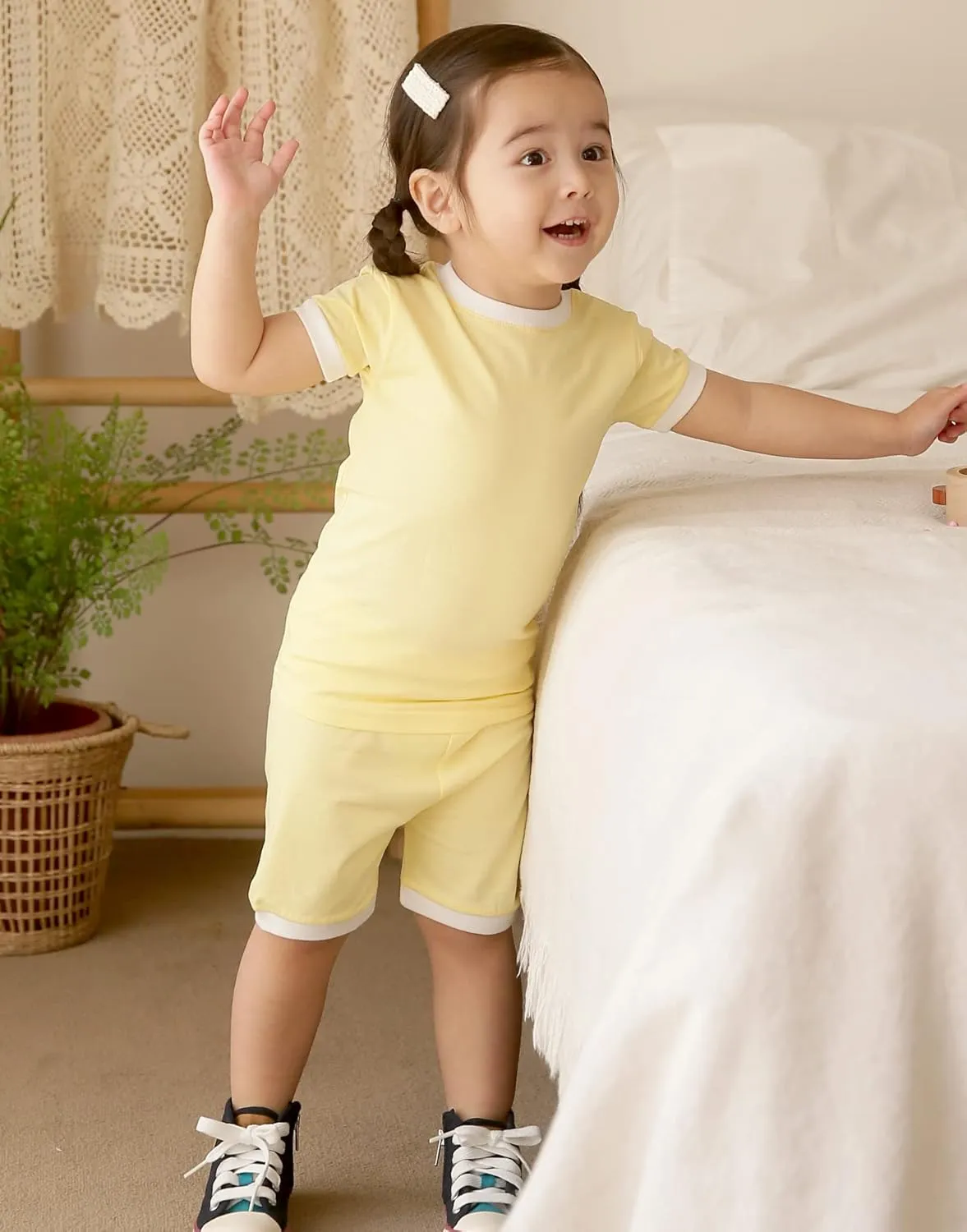 Vaenait Baby 6M-12Y Kids Boys Girls Toddler Solid Cotton Daily Short Summer Pajamas Pyjamas Sleepwear Set Macaron