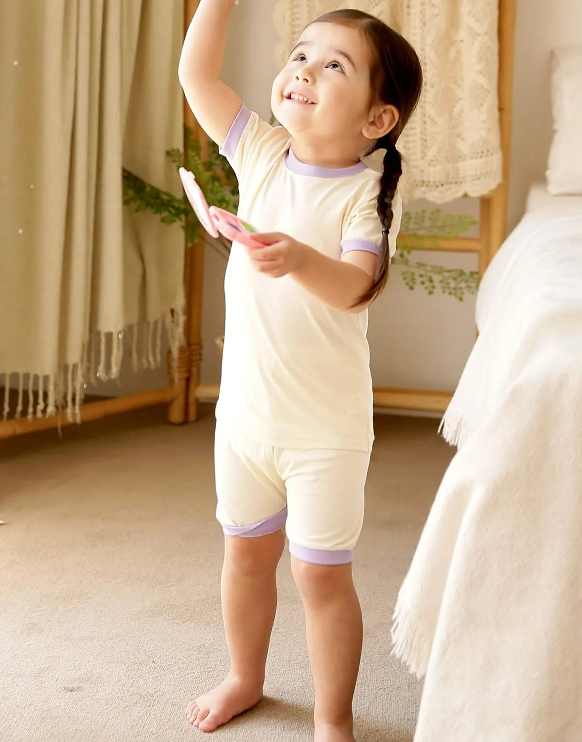 Vaenait Baby 6M-12Y Kids Boys Girls Toddler Solid Cotton Daily Short Summer Pajamas Pyjamas Sleepwear Set Macaron