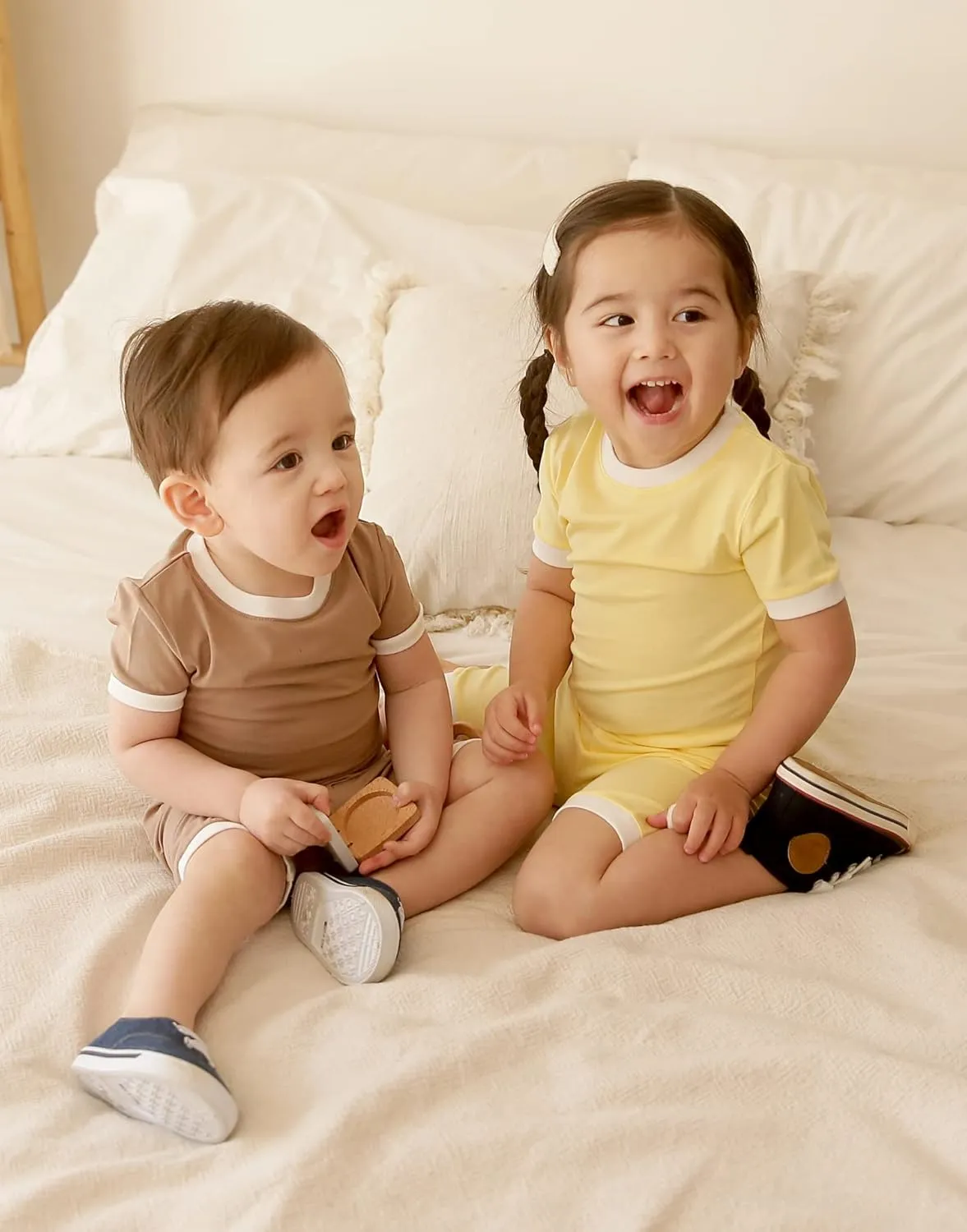 Vaenait Baby 6M-12Y Kids Boys Girls Toddler Solid Cotton Daily Short Summer Pajamas Pyjamas Sleepwear Set Macaron
