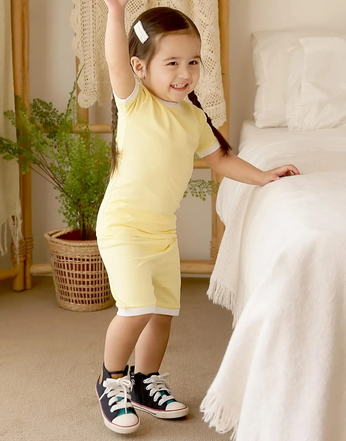 Vaenait Baby 6M-12Y Kids Boys Girls Toddler Solid Cotton Daily Short Summer Pajamas Pyjamas Sleepwear Set Macaron