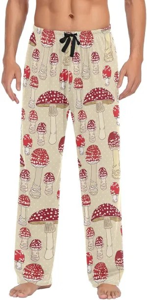 Vintage Mushroom Pajama Pants for Men, Comfortable Mens Lounge Pants with Pockets, Men's Pajama Bottoms