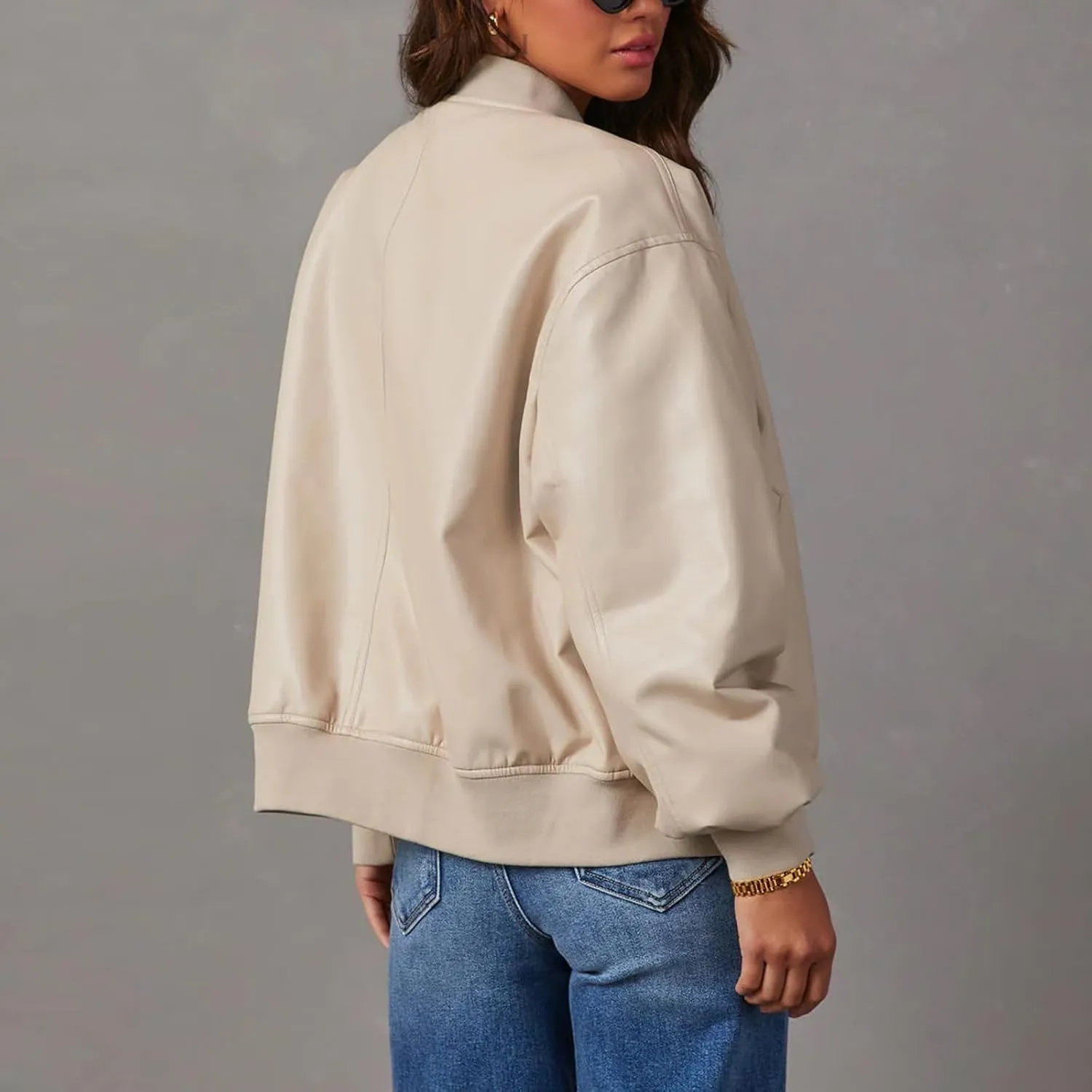 VOIKERDR Leather Jacket Women Moto Jackets Pu Leather Blazer Biker Jacket Faux Leather Jackets Outerwear