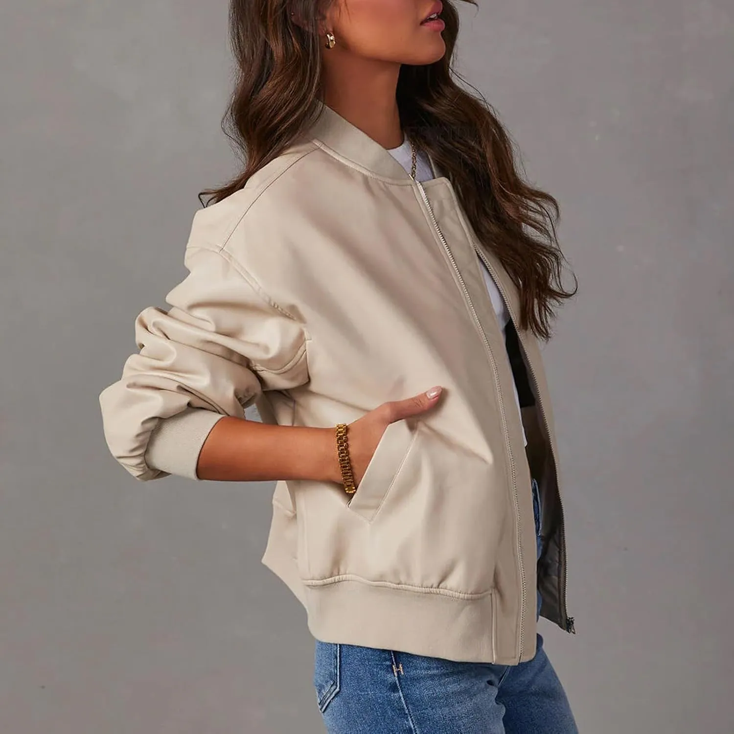 VOIKERDR Leather Jacket Women Moto Jackets Pu Leather Blazer Biker Jacket Faux Leather Jackets Outerwear