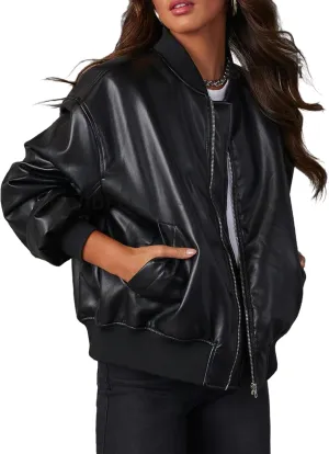 VOIKERDR Leather Jacket Women Moto Jackets Pu Leather Blazer Biker Jacket Faux Leather Jackets Outerwear