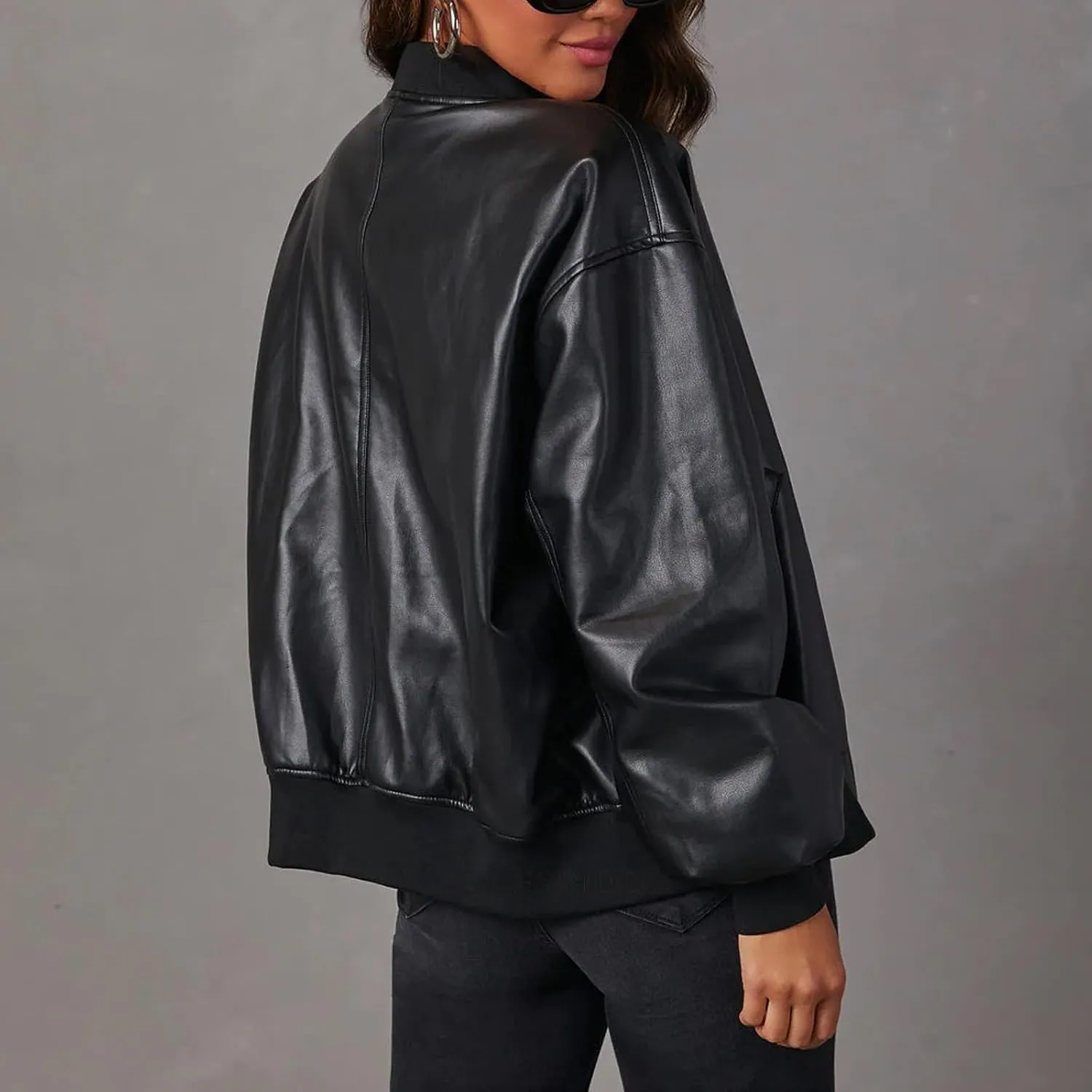 VOIKERDR Leather Jacket Women Moto Jackets Pu Leather Blazer Biker Jacket Faux Leather Jackets Outerwear