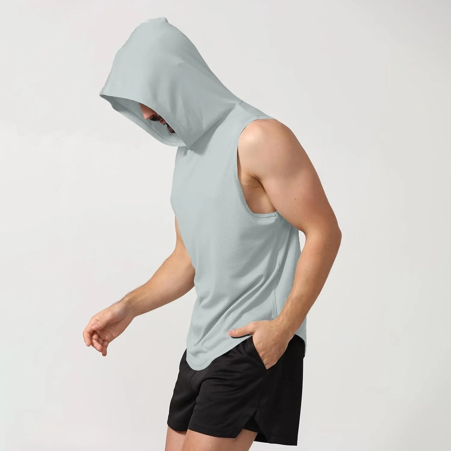 WENKOMG1 Mens Mesh Tank Tops Lightweight Breathable Quick Dry Hoodies Active Athletic Hooded Workout Tank Tops