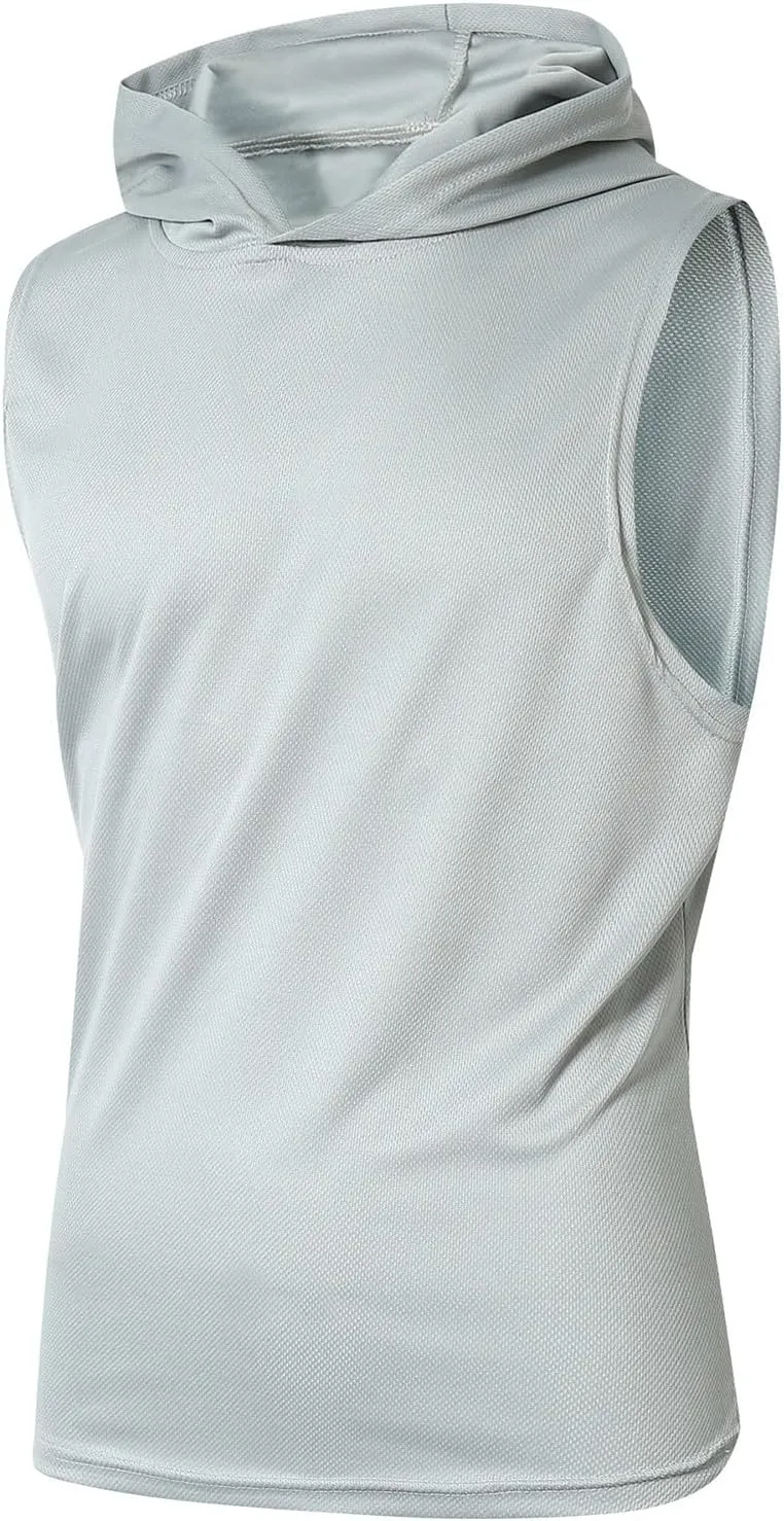 WENKOMG1 Mens Mesh Tank Tops Lightweight Breathable Quick Dry Hoodies Active Athletic Hooded Workout Tank Tops