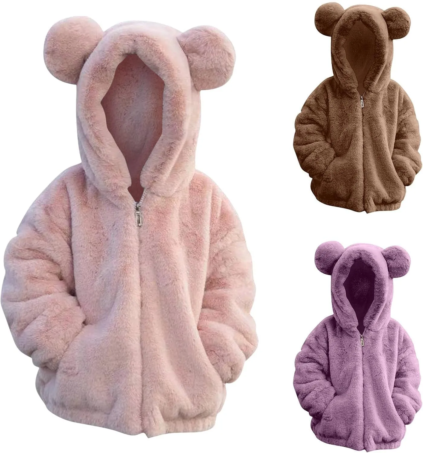Winter Coats for Girls 4t Baby Fleece Hooded Jacket Cute Hoodie Cotton Coat Winter Warm Bear Ear Jacket with Streamers