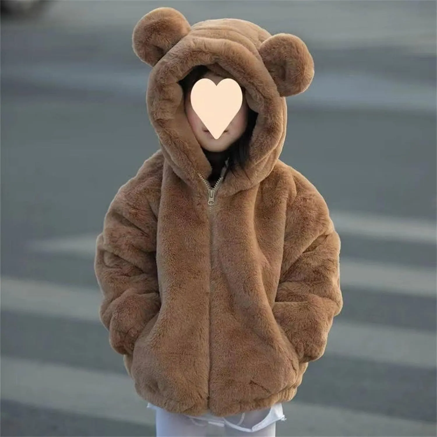 Winter Coats for Girls 4t Baby Fleece Hooded Jacket Cute Hoodie Cotton Coat Winter Warm Bear Ear Jacket with Streamers