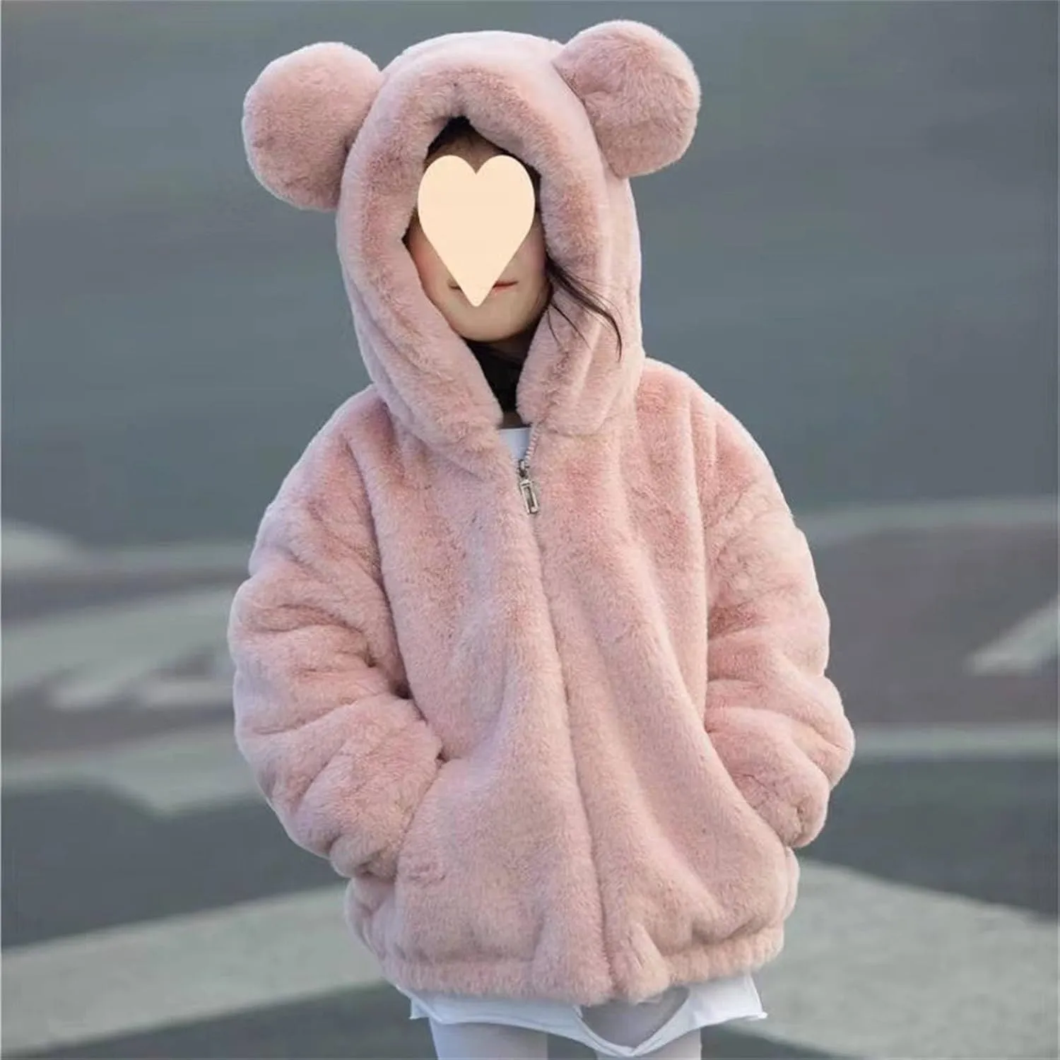 Winter Coats for Girls 4t Baby Fleece Hooded Jacket Cute Hoodie Cotton Coat Winter Warm Bear Ear Jacket with Streamers