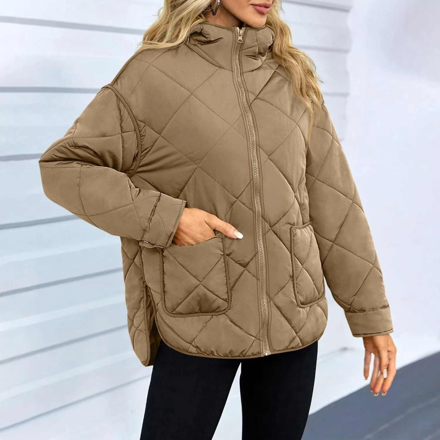Winter Coats for Women Casual Solid Warm Quited Jacket Loose Long Sleeve Plaid Puffer Down Coat 2024 Fashion Outwear