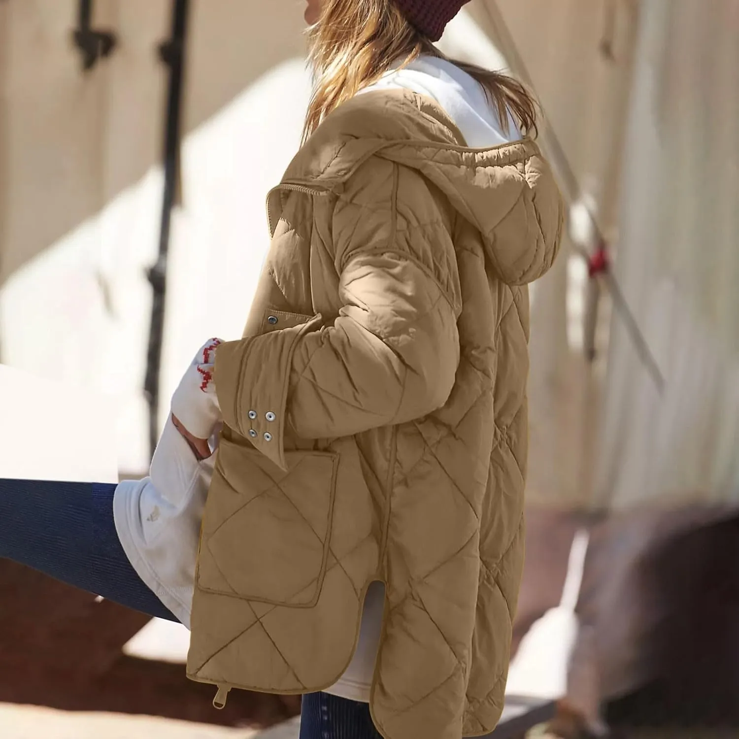 Winter Coats for Women Casual Solid Warm Quited Jacket Loose Long Sleeve Plaid Puffer Down Coat 2024 Fashion Outwear