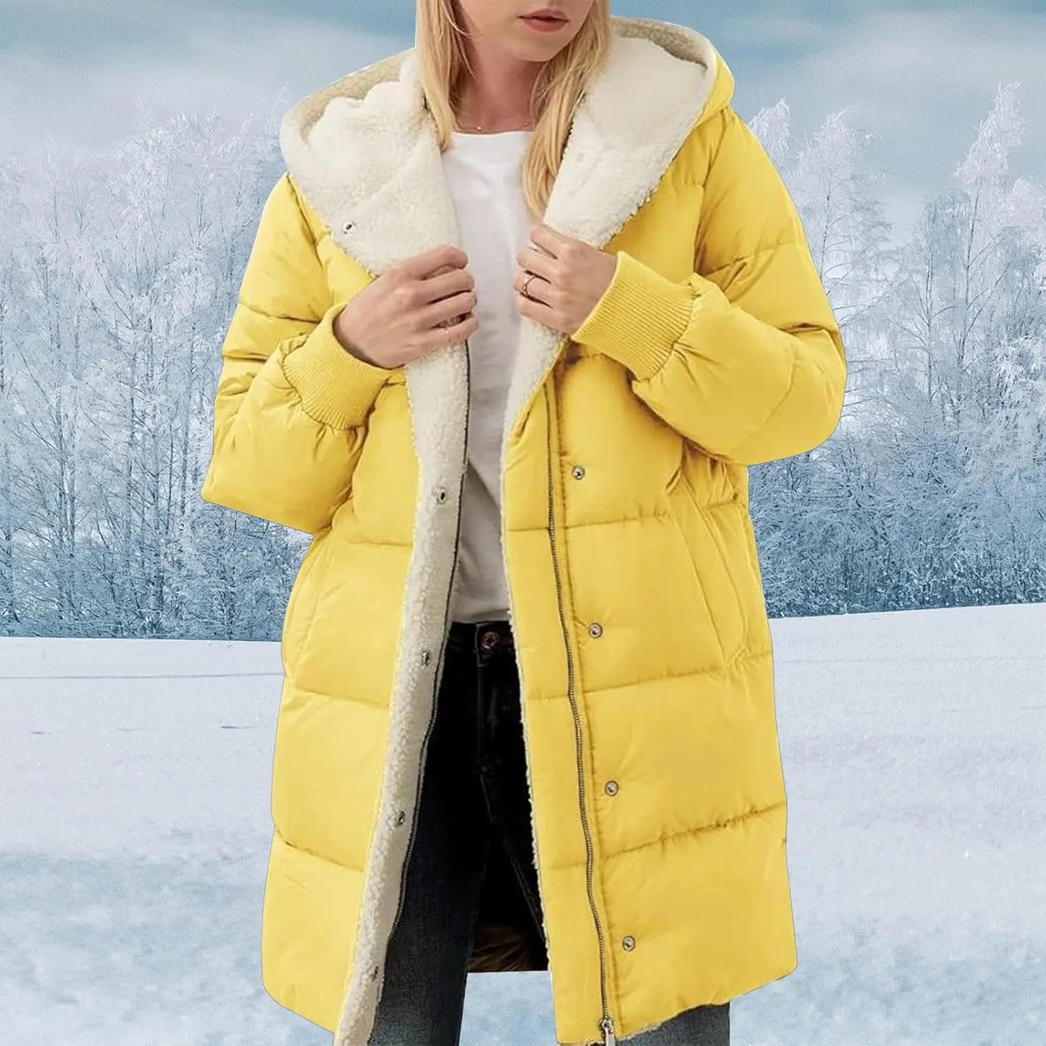 Winter Warm Coats for Women Warm Down Jacket Sherpa Fleece Lined Long Hooded Puffer Jacket Winter Fashion Clothes
