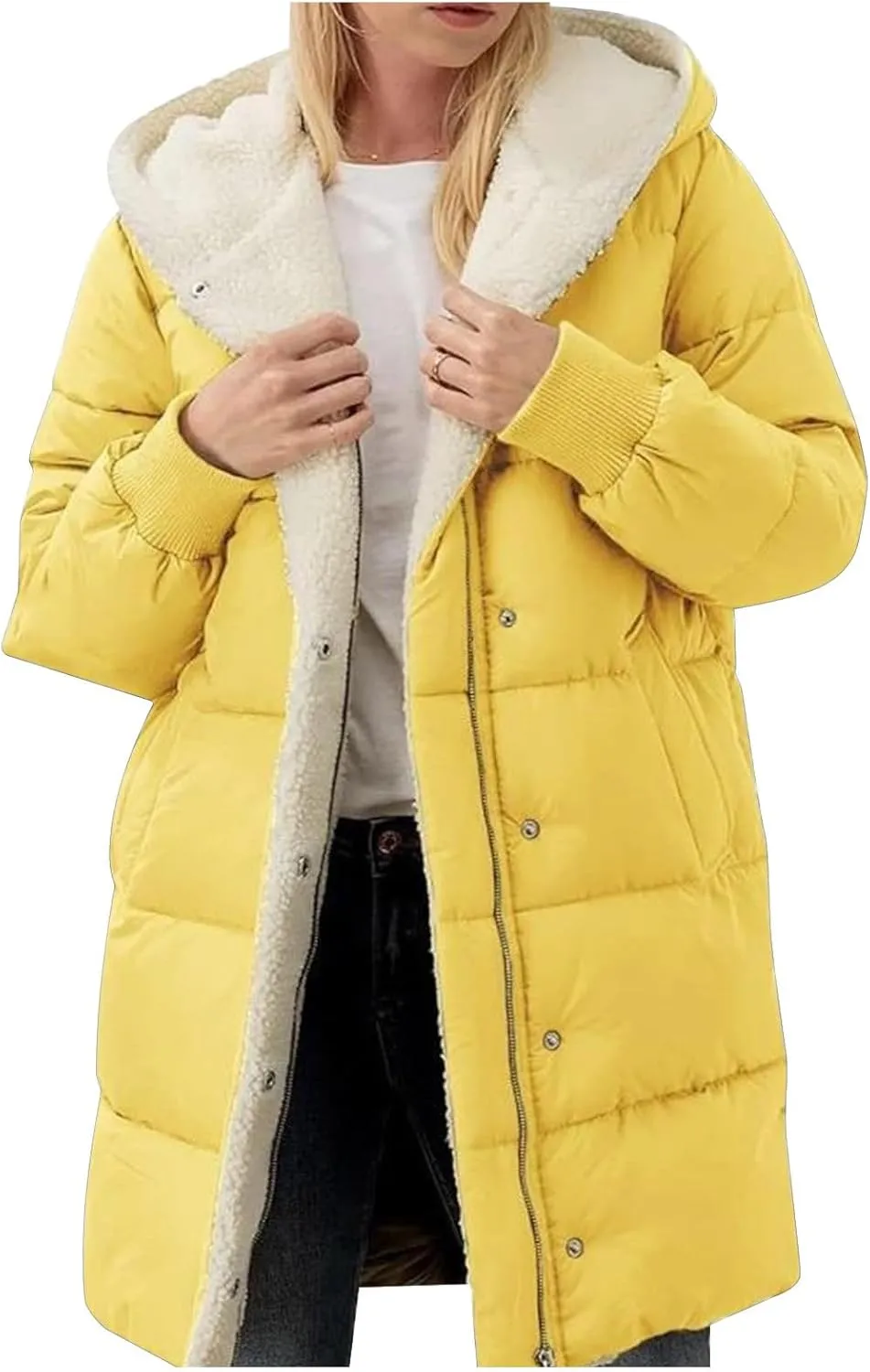 Winter Warm Coats for Women Warm Down Jacket Sherpa Fleece Lined Long Hooded Puffer Jacket Winter Fashion Clothes
