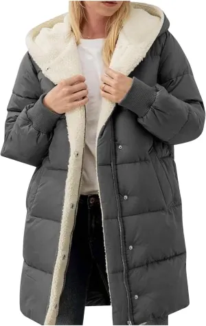 Winter Warm Coats for Women Warm Down Jacket Sherpa Fleece Lined Long Hooded Puffer Jacket Winter Fashion Clothes