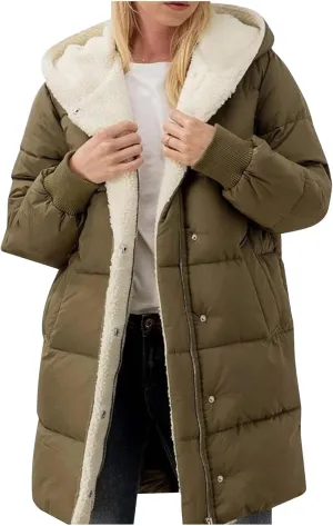 Winter Warm Coats for Women Warm Down Jacket Sherpa Fleece Lined Long Hooded Puffer Jacket Winter Fashion Clothes