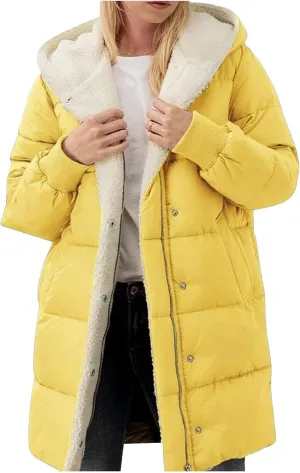 Winter Warm Coats for Women Warm Down Jacket Sherpa Fleece Lined Long Hooded Puffer Jacket Winter Fashion Clothes