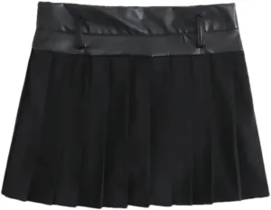 Women All Season Faux Leather Splicing Pleated Mini Skirts Slim Office Skirts Streetwear Short Skort Skirts