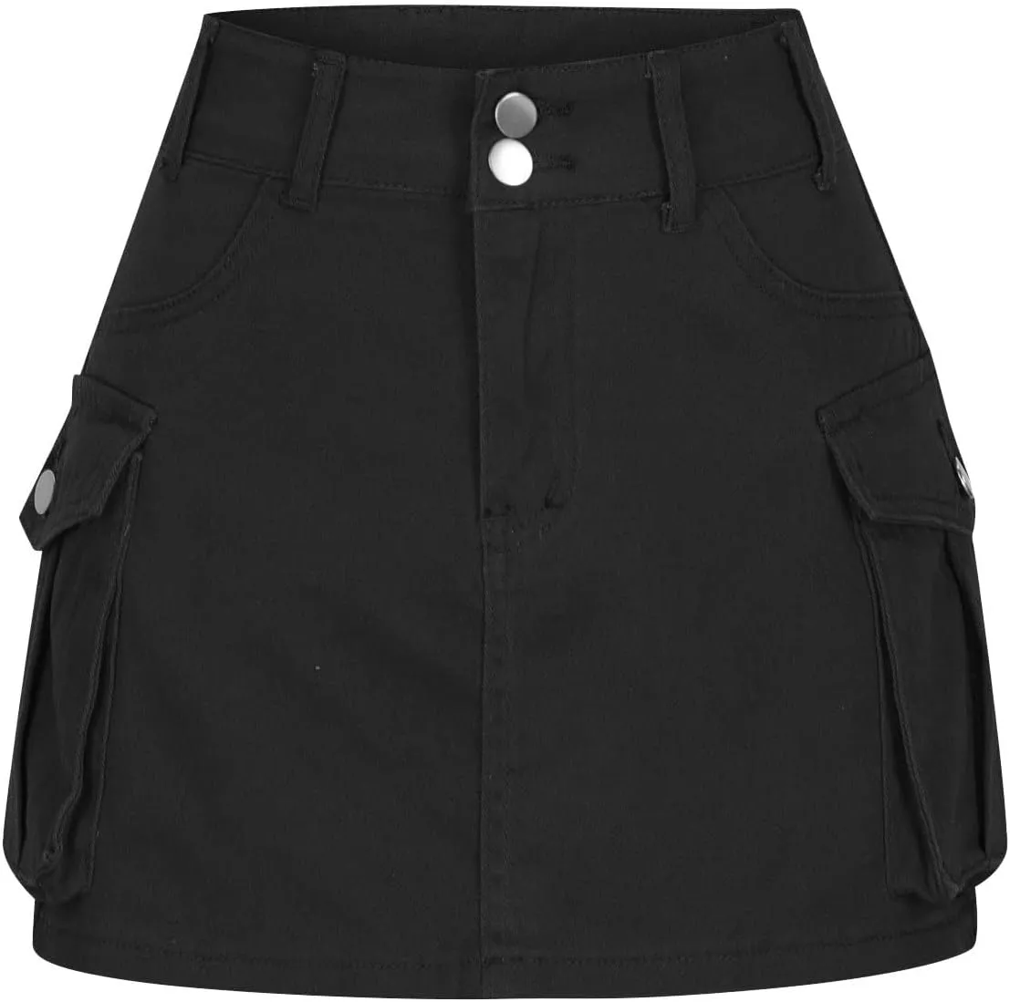 Women Casual Flap Pocket High Waist Straight Cargo Skirts Y2K Mini Skirts Solid Color Bodycon Skirts