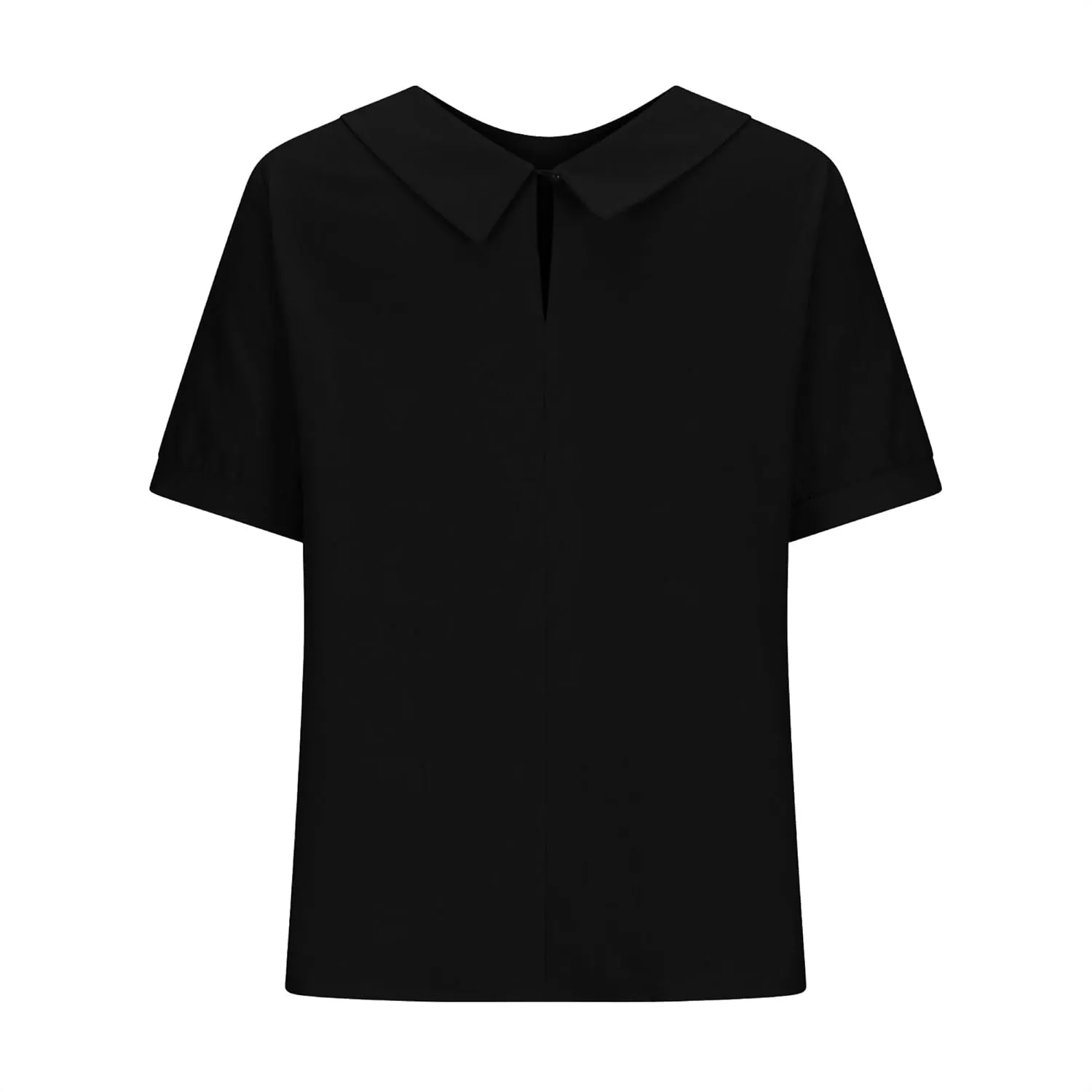 Women Cotton Linen Tops Summer Solid Collared Short Sleeve Shirt Casual Loose Tunic Tops Blouses 2024