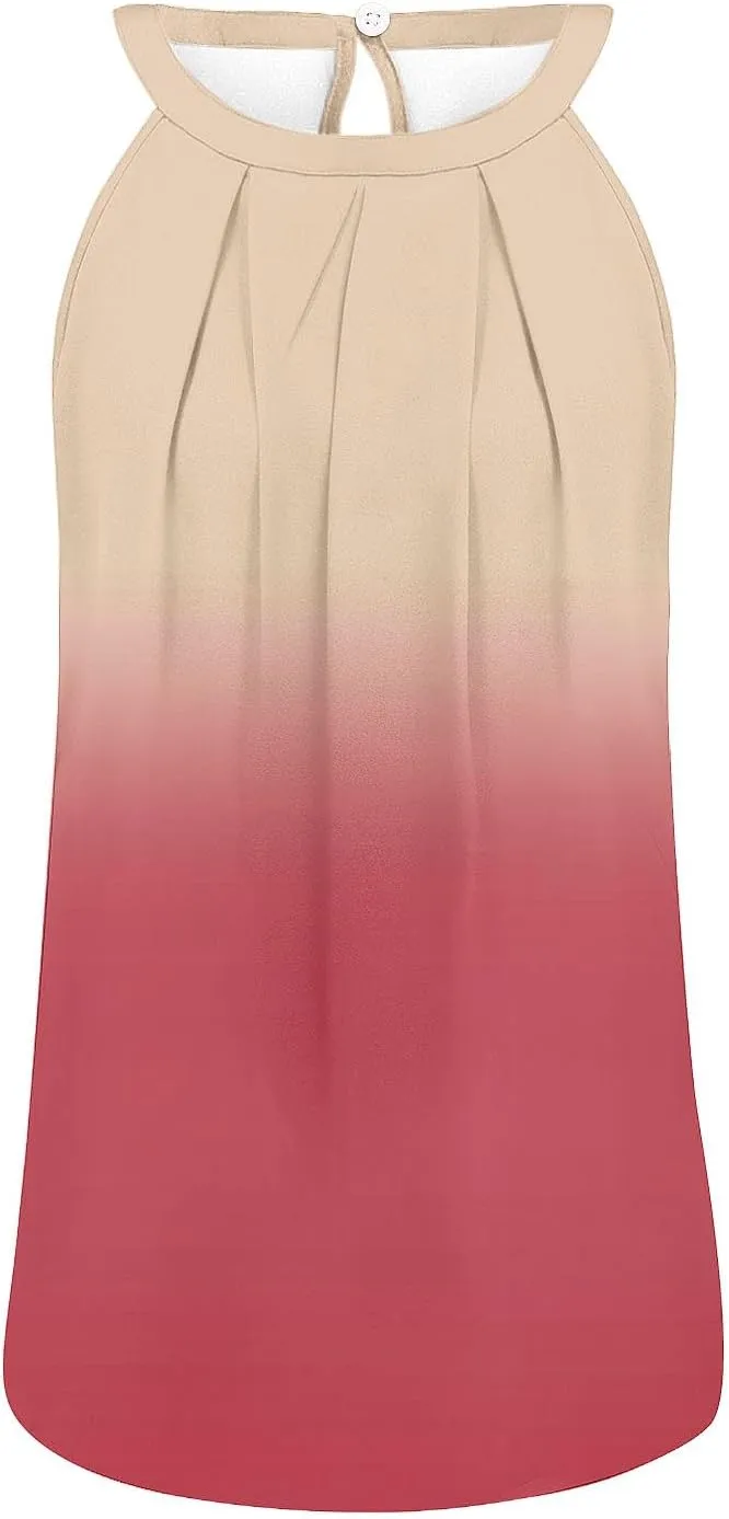 Women Fashion Halter Neck Printed Tank Tops Loose Pullover Blouse Summer Casual Round Neck Strap Tops