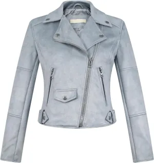 Women Faux Leather Motorcycle Jackets Casual Zipper Cropped Coat Bomber Biker Moto Jackets Outwear