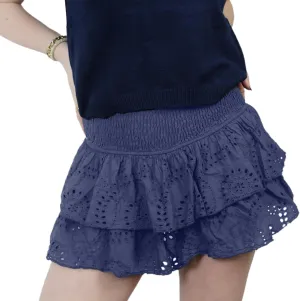 Women Floral Lace Mini Skirts Y2K Low Waist Pleated Ruffled Hem Layered Skirts Short Skirts Aesthetic Streetwear