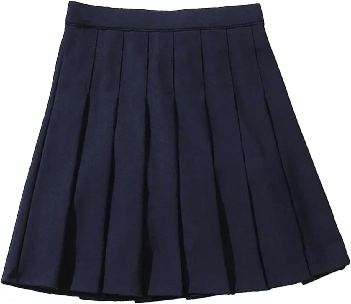 Women High Waist Pleated Skirts A-line Sailor Preppy Pleated Mini Skirts Hip-Covering Solid Skirts