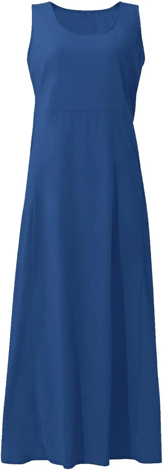 Women Linen Dresses Summer Sleeveless Maxi Dress Cute Hawaiian Dresses Plus Size Dress Long with Pockects