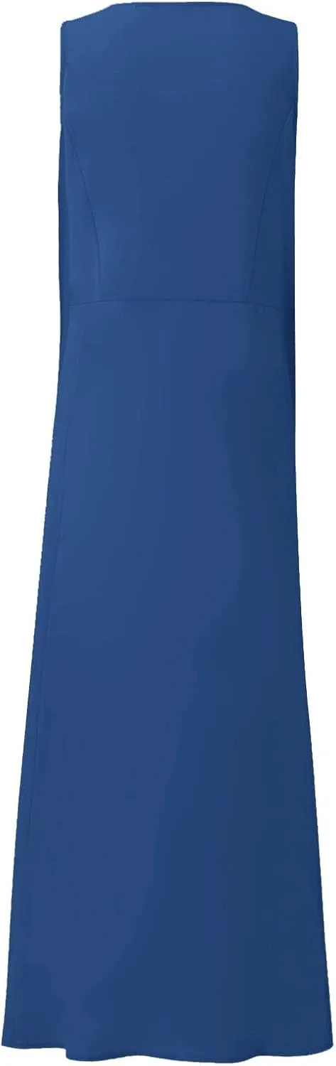 Women Linen Dresses Summer Sleeveless Maxi Dress Cute Hawaiian Dresses Plus Size Dress Long with Pockects