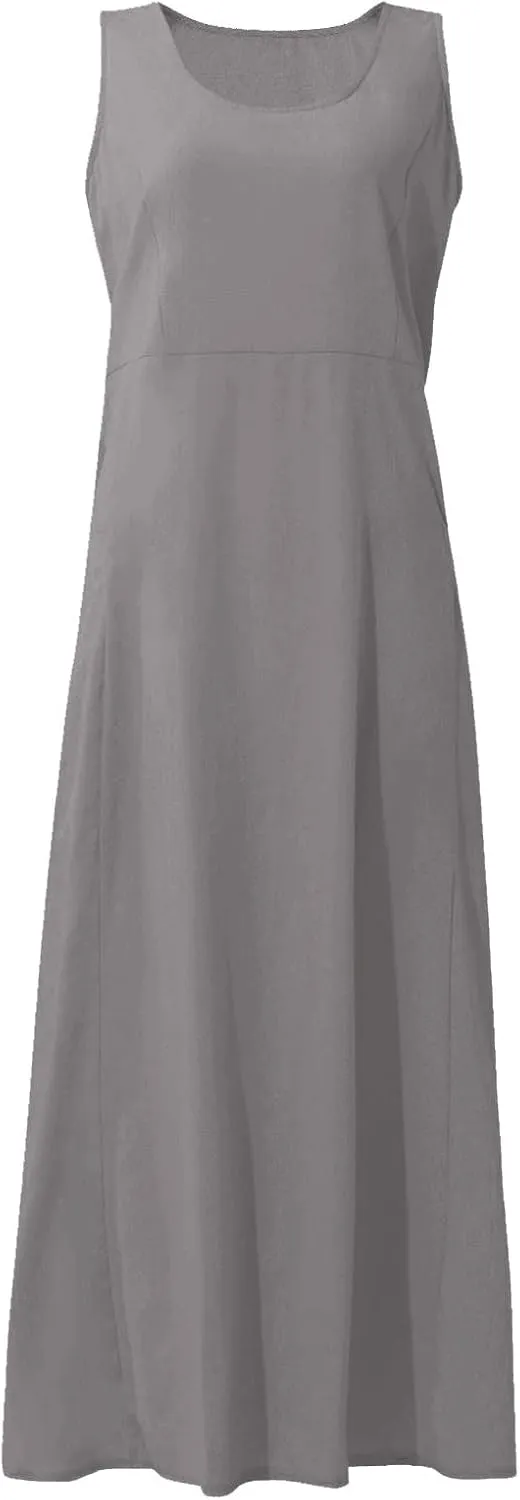 Women Linen Dresses Summer Sleeveless Maxi Dress Cute Hawaiian Dresses Plus Size Dress Long with Pockects