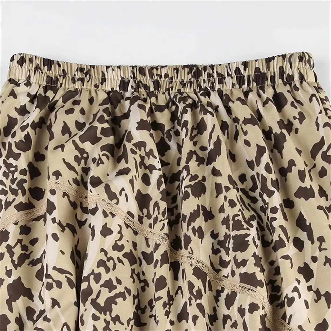 Women Low Waist Ruffled Printing Maxi Skirts Spliced Irregular Length Vacation Bottoms Beach Skirt
