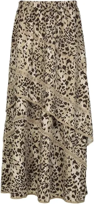 Women Low Waist Ruffled Printing Maxi Skirts Spliced Irregular Length Vacation Bottoms Beach Skirt